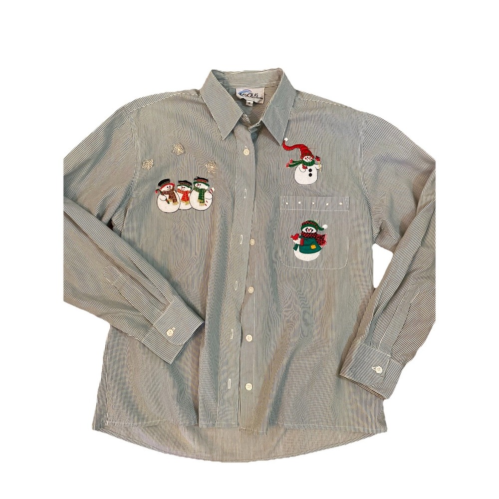 Y2k‎ VINTAGE Las Olas Shirt Sz S Christmas Grannycore Snowmen Whimsigoth